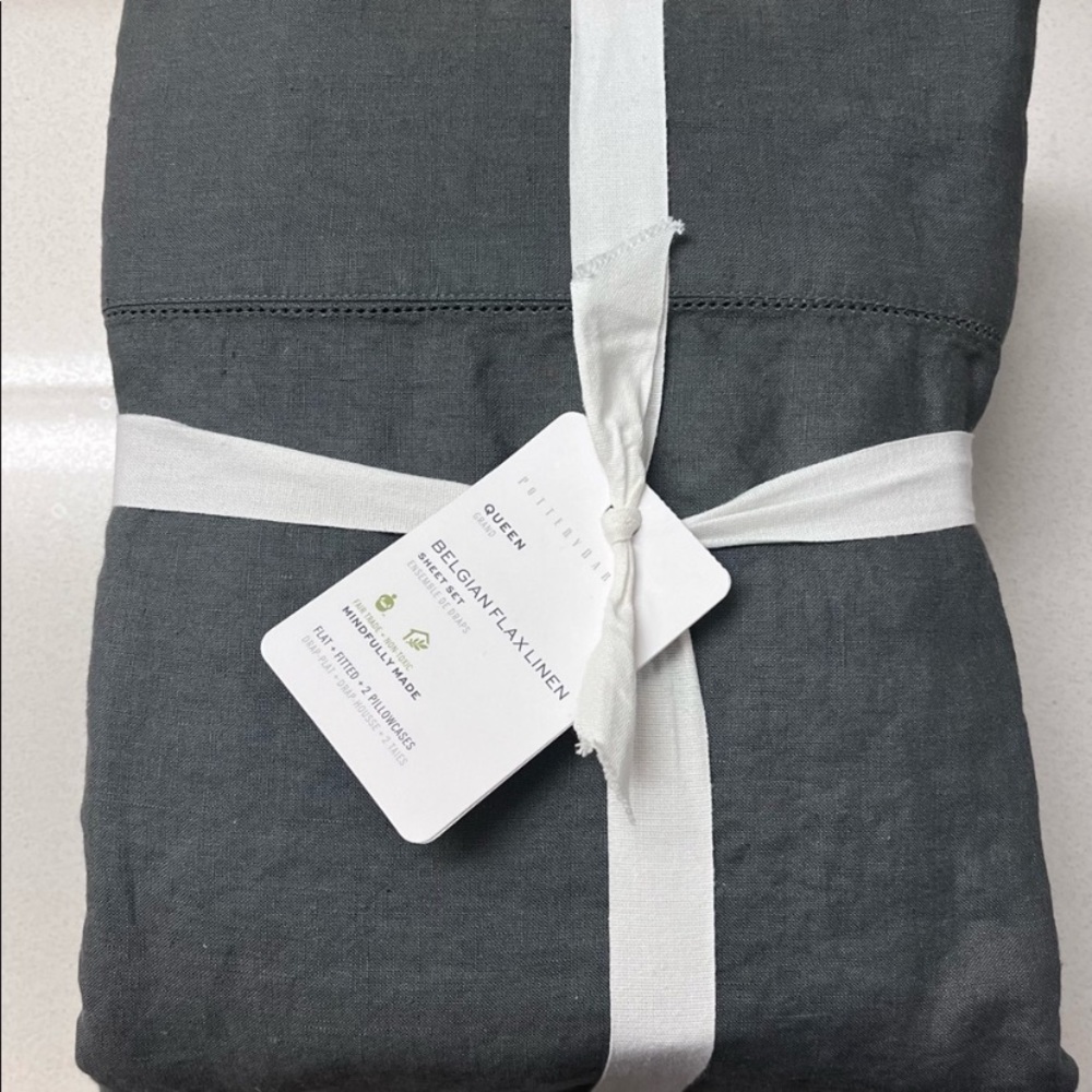 Pottery Barn Belgian Flax Linen Queen Sheet Set - Charcoal Gray